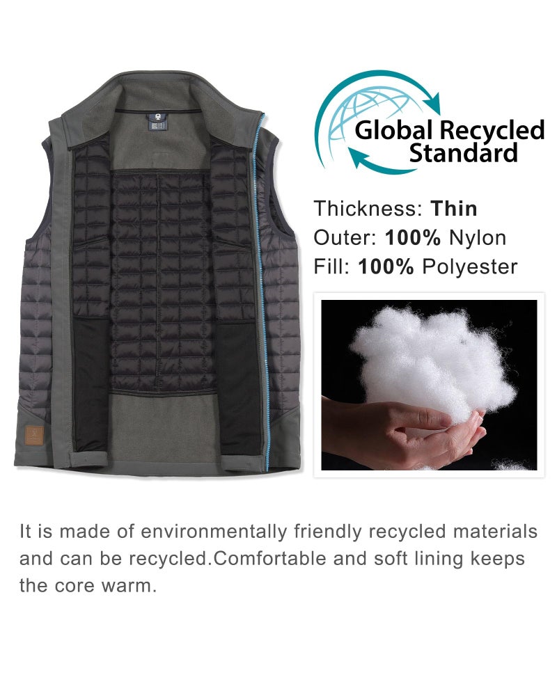 Little Donkey Andy Menâ€™s Lightweight Puffer Vest, Warm Outdoor Sleeveless Jacket for Hiking Travel Running Grey XXL - Image 4